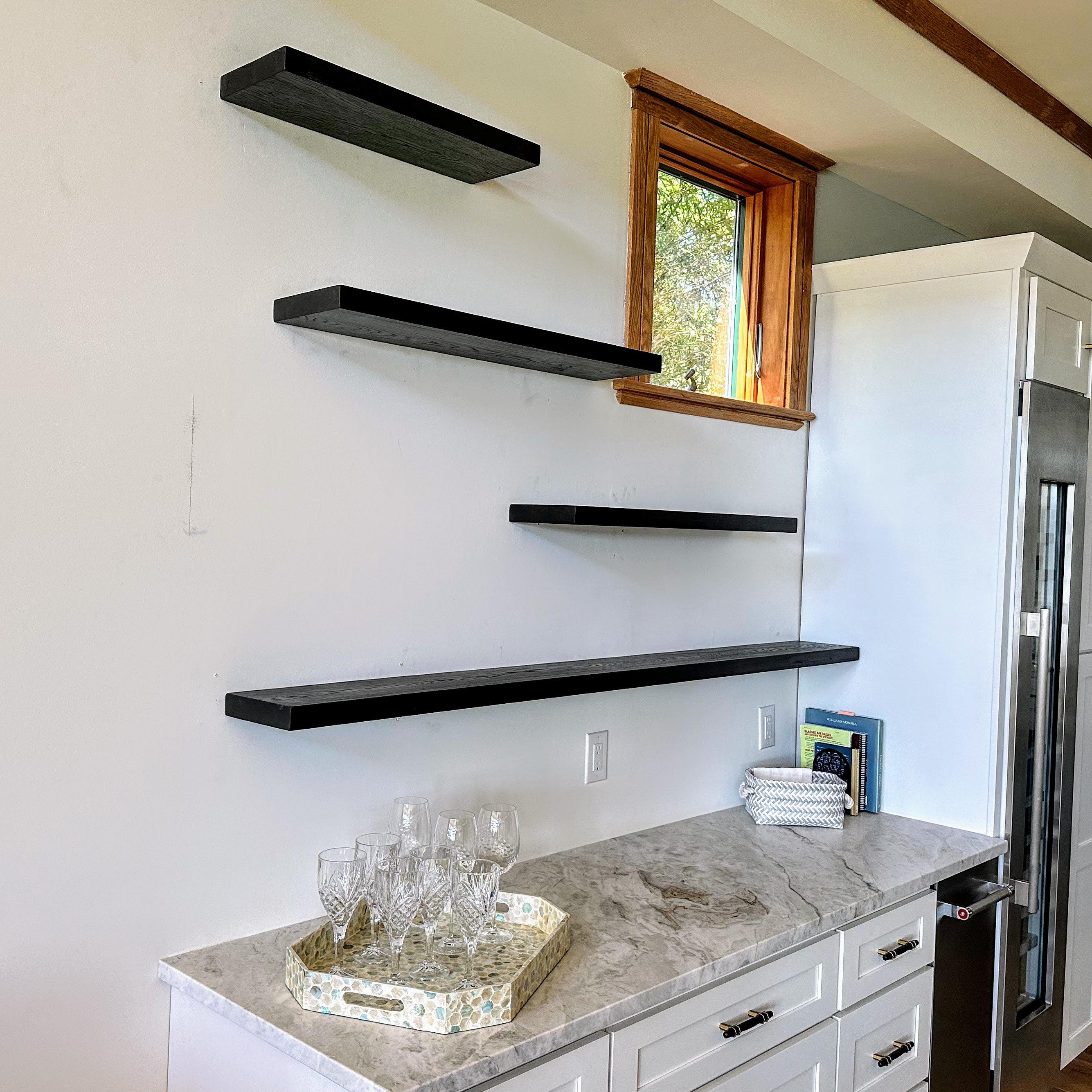 White Oak Shelves Above Bar