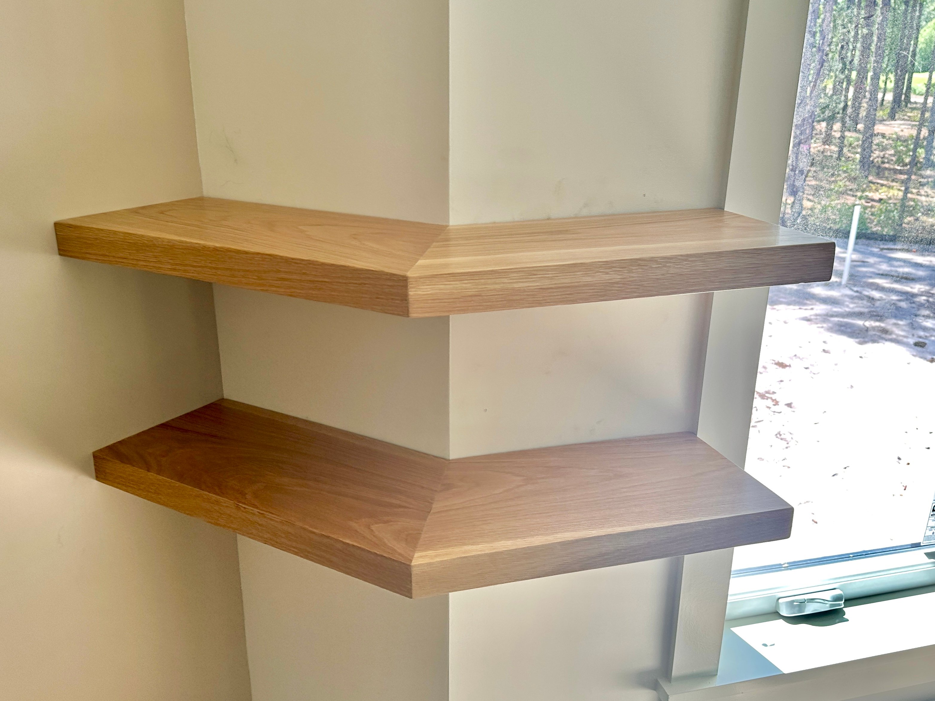 White Oak "Wrap Around" Floating Shelves