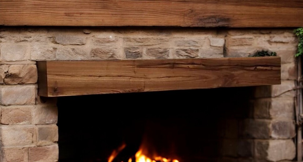 Solid Rustic Walnut Mantle on Stone